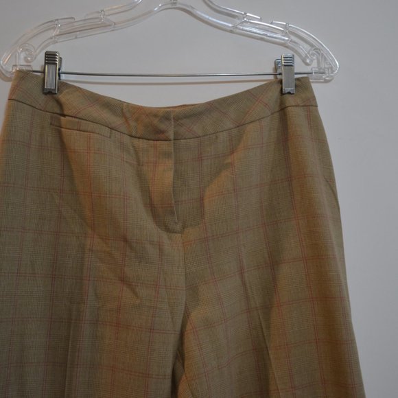 i.e. Petite Tan Plaid Lines Pattern Straight Flare Bulgaria MRise Suit Pants 8P - Picture 4 of 6